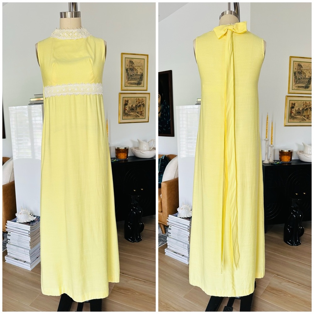 Vintage 60’s Empire Waist Back Bow Maxi Dress